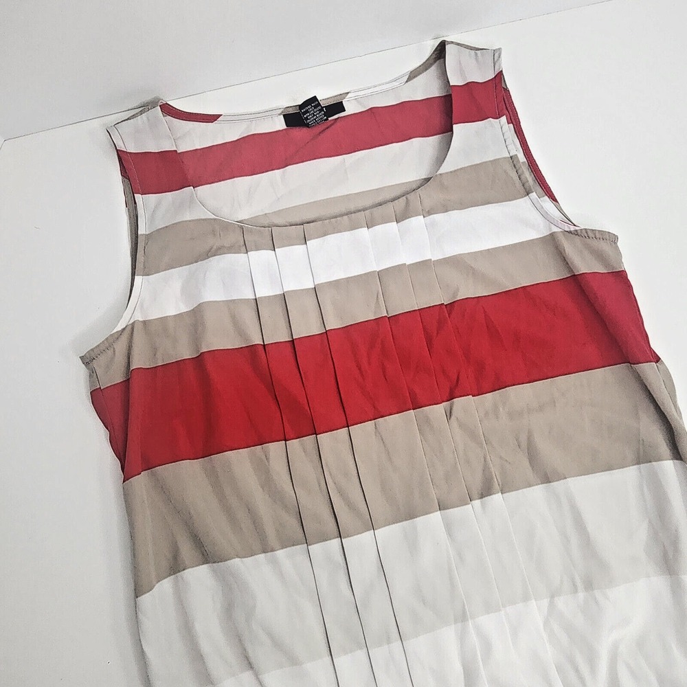 Alfani Blouse Red White Tan Striped Pleated Bubble Hem Women Petite 6P